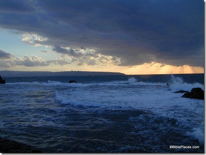 Acco sunset with Mt Carmel from north, tb122100211