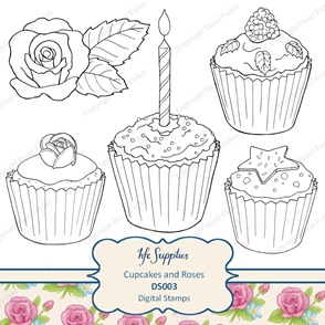 DS003 etsy 1 cupcakes and roses digital stamp