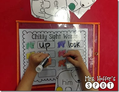 This center works on sight words. You can write your own words in that is specific to your class’ needs.