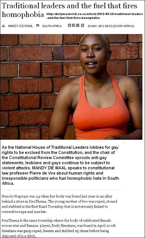 HOMOPHOBE MURDERS SOAR AFTER TRIBAL LEADERS ORDER ANC TO STOP PROTECTING GAYS