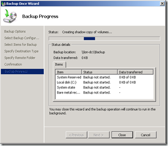 utilizing server windows backup wait complete mct yoder jason r2 bare 2008
