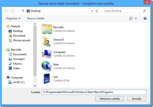 Creare menu Programmi nella barra applicazioni di Windows 8