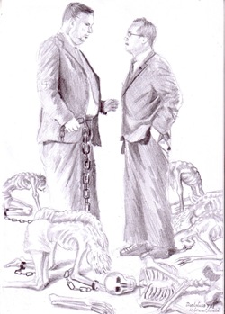 Dictatura FMI Jefffrey Franks si Emil boc - Tiranii - Desen in creion