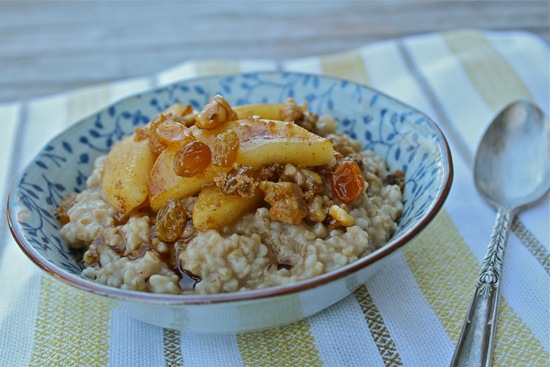 Apple-Cinnamon Oatmeal with Golden Raisins & Honeyed Walnuts