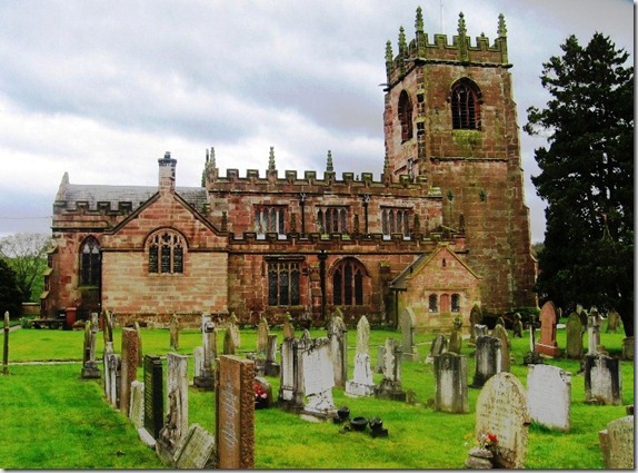 Marbury church with tombstones 
