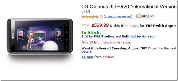 Amazon.com  LG Optimus 3D P920  international Version   Cell Phones   Accessories