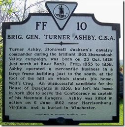 Brig. Gen. Turner Ashby, CSA marker FF-10 in Fauquier Co., VA