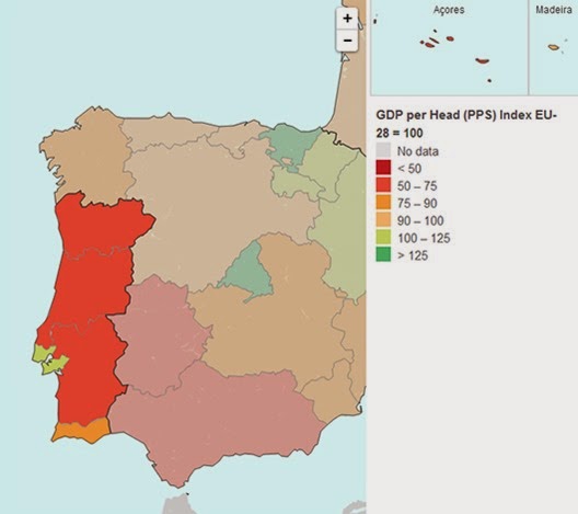 PIB percapita 2011 Portugal NUTII