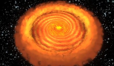 núcleo e disco de poeira e gás da estrela V1647 Ori