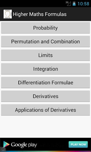 Higher Maths Formulas