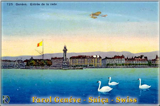 Alte Postkarte Genf mit Luchtturm und Flugzeug, Geneve Swiss