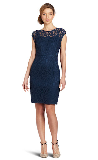 Dresses: Adrianna Papell Women's Lace Dress with Slip (Peacock)
