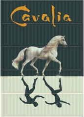 Cavalia banner draped on a stack of freight containers