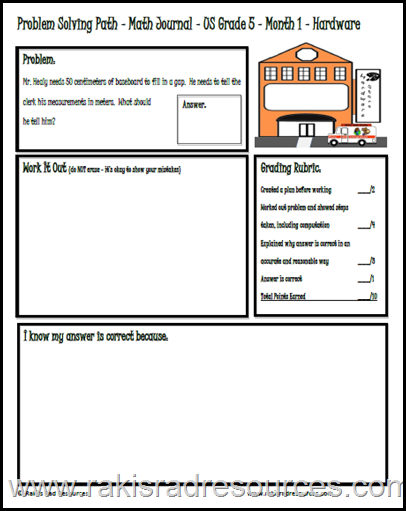 5th grade - problem solving at the hardware store - free download from Raki's Rad Resources