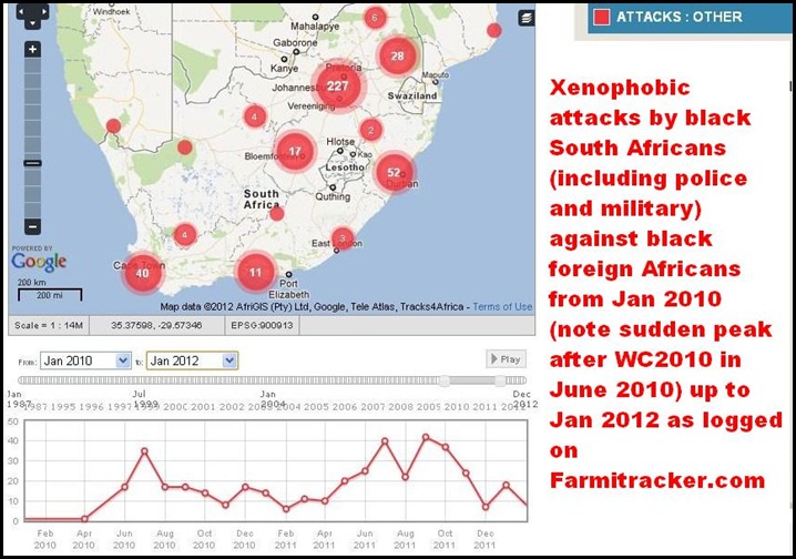 XENOPHOBIC ATTACKS BLACK SAns AGAINST BLACK AFRICAN FOREIGNERS JAN2010 TO JAN 2012