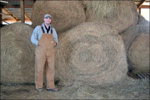 farmer doc with round bales