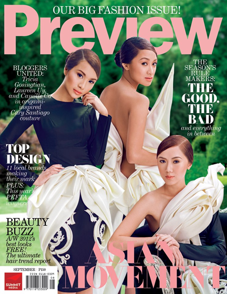 Tricia Gosingtian, Laureen Uy and Camille Co on Preview Sept 2012 cover