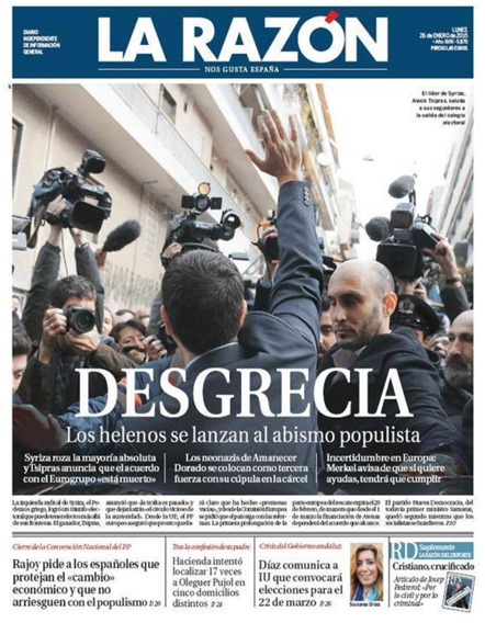 Portada de La Razón 26012015