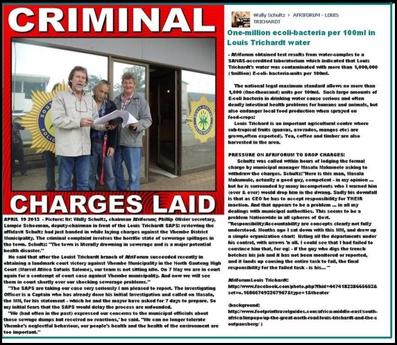 Louis Trichardt residents charge Vhembe municipality with criminal charge sewerage dumps April172013
