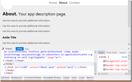 Inspect HTML with Page inspector in Visual Studio 2012