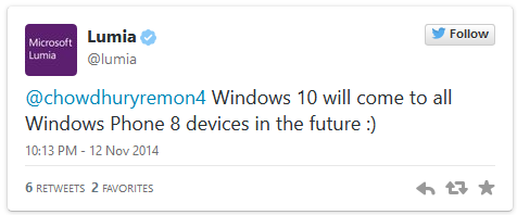Windows 10 will come to all Windows Phone 8 devices in the future