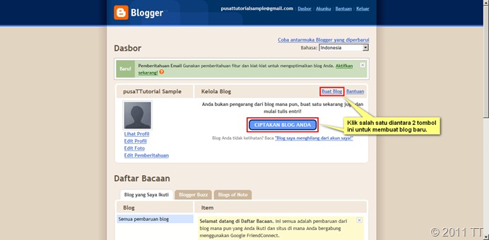 Dasbor Blogger-membuat blog baru
