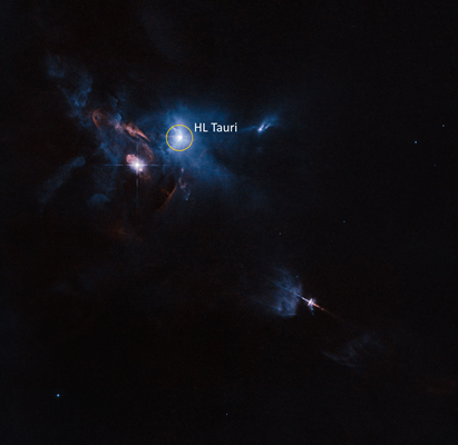região em torno da jovem estrela HL Tauri