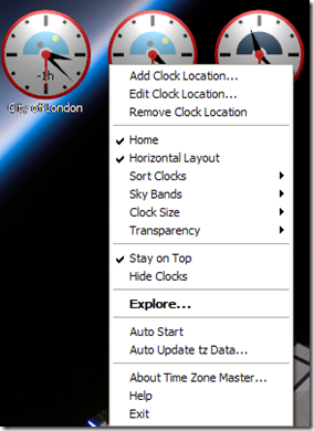 Time Zone Master gestione dei fusi orari con il menu contestuale del mouse
