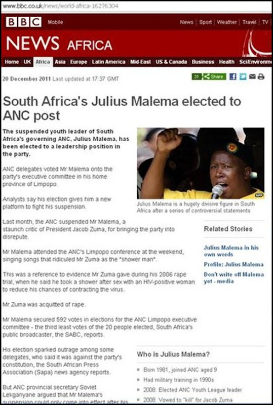 MALEMA JULIUS ELECTED TO ANC POST BBC 20 DEC 2011