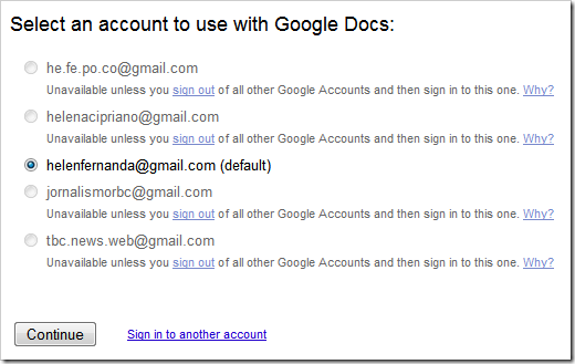Usar Google Docs com login múltiplo