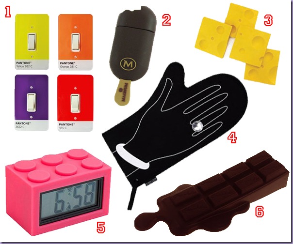 Espelho-Interruptor-Pantone-Sorvete-Pen-Drive-Portacopos-Queijo-Relógio-Lego-Luva-Anel-pulseira-Mão-Trava-Porta-Chocolate