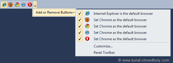 Browser Choser Toolbar added to Visual Studio IDE