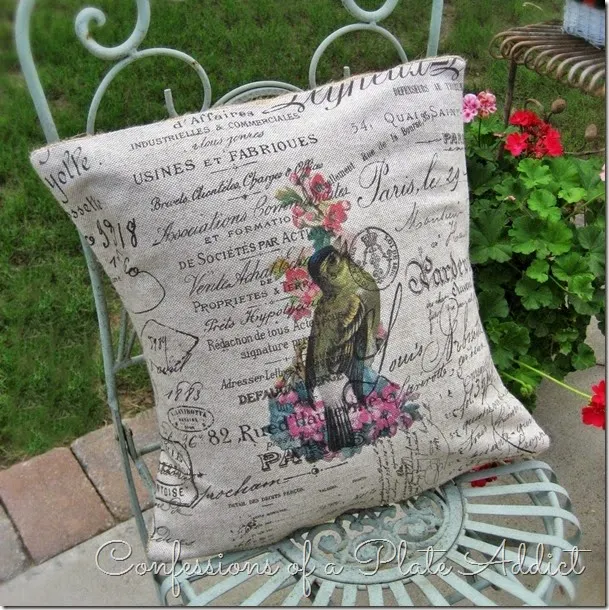 CONFESSIONS OF A PLATE ADDICT DIY Vintage French Script Bird Pillow