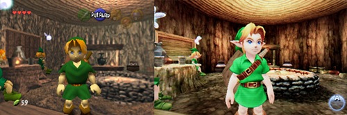 Imagem compara a versão original para N64 (esquerda) com o remake para 3DS (direita)