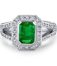 Emerald Cut Emerald and Diamond Vintage Ring