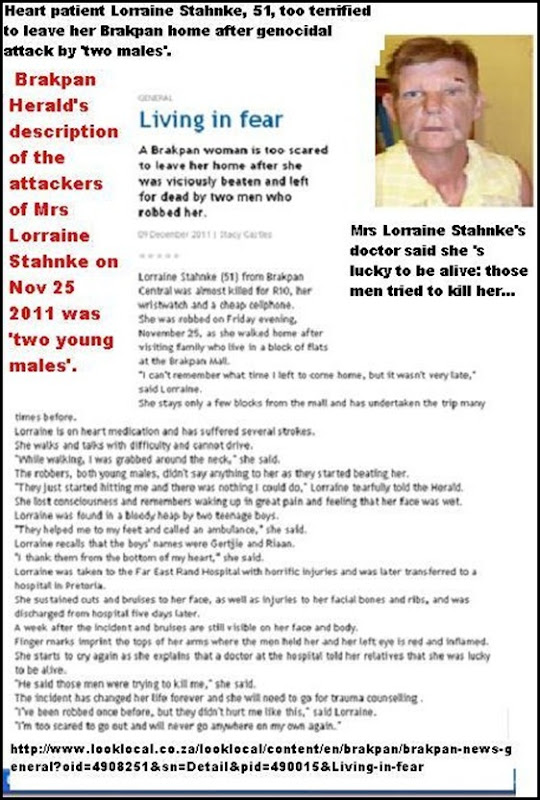 Stahnke Lorraine 51 Brakpan survives genocidal attack by two males Nov 25 2011