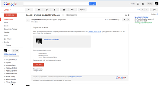 Google+ Kişiye Özel URL 