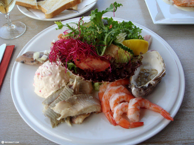 cold fruit-de-mer fish dish at restaurant Kop van de Haven in IJmuiden in Oud-IJmuiden, Netherlands 