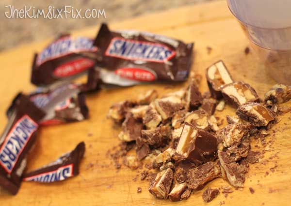 Crushing up snickers bars