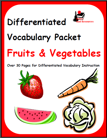 ESL Vocabulary packet about fruits and vegetables - free download from Raki's Rad Resources.