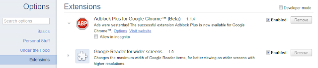 Google Chrome settings extensions
