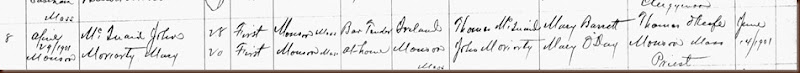 1901 John T. McQuaid and Mary E. Moriarty Record of Marrage 29 April 1901 Town Clerk Monson Ma crop