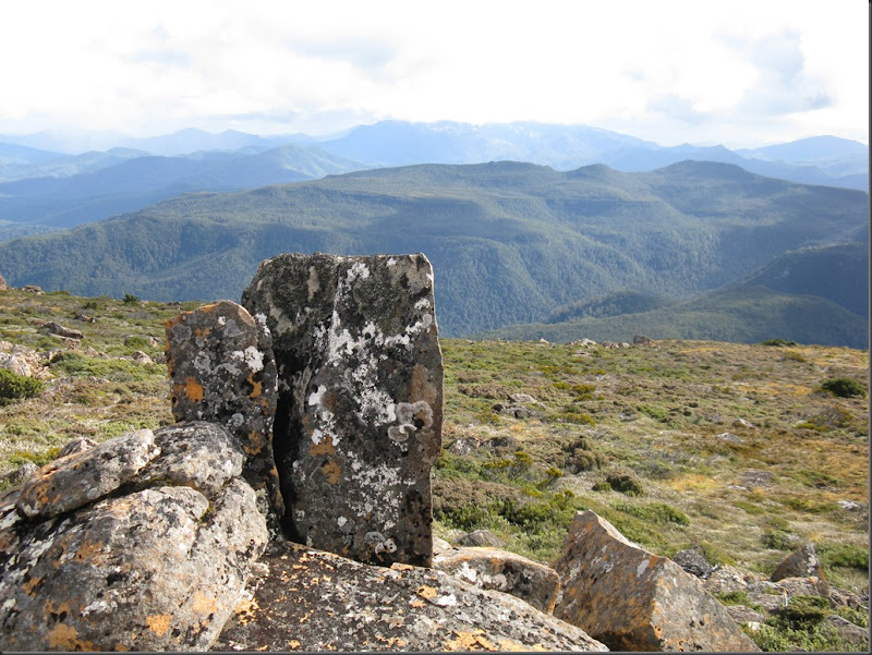 View to Loddon Range with rock in foreground