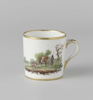 Kop, beschilderd met een landschap met vee