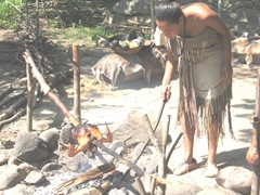 Plimoth Plant indian cook area woman cooking bird