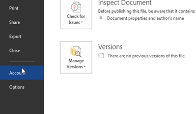 Ms Office Word 2013, Account