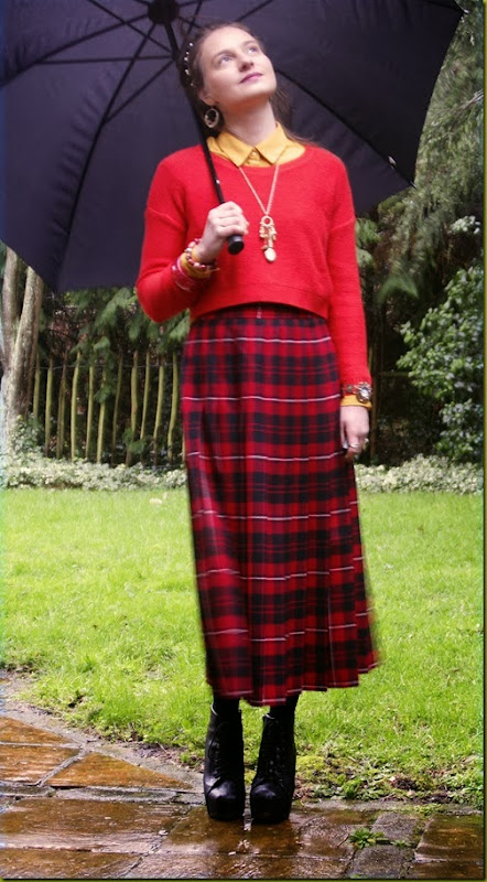 red vintage tartan skirt