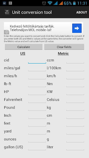 US - Metric unit conversion