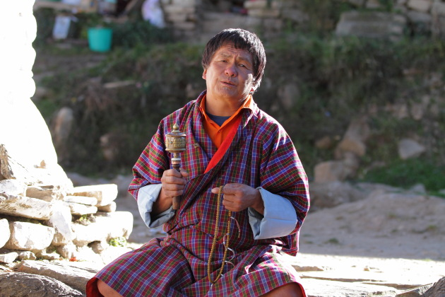 Praying Bhutanese Man at Kyichu Lakhang, Paro