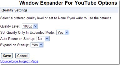 Window Expander For YouTube Opzioni